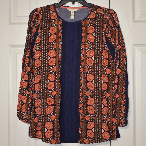 Matilda Jane Floret Floral Orange/blue floral top, size S, EUC - Picture 2 of 5